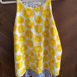 Anthropolgie Tank Top. M. Lemon print with Blue and White lining. EUC